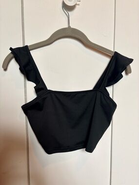 Classic Black Ruffle Strap Crop Top - Women